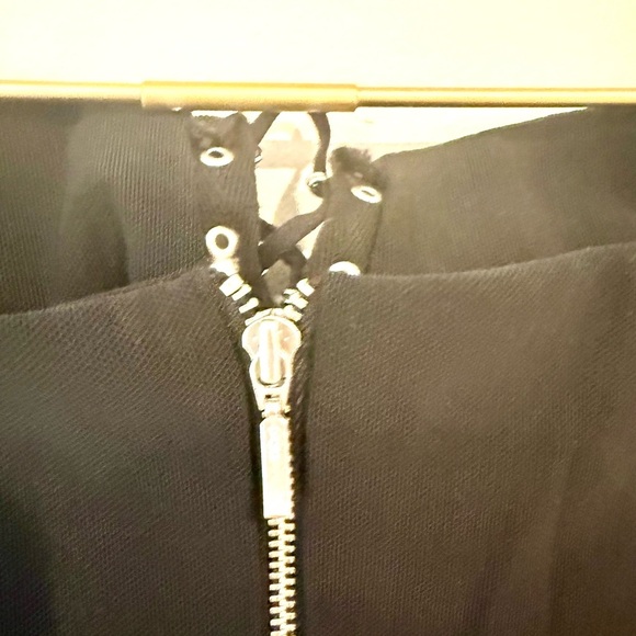 BEC + BRIDGE Black Lace Up Corset Strapless Asymmetrical Midi Dress Size 2 - Picture 9 of 11